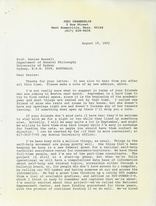 Letter from Judi Chamberlin to Denise Russell