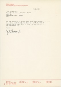 Letter from Jarl Flensmark to Judi Chamberlin