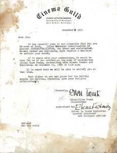 Letter from Ellen Frank to Harvey Wasserman