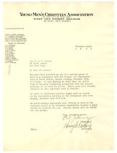 Letter from Young Men's Christian Association of the City of New York to W. E. B. Du Bois