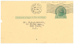 Postcard from International Round Table to W. E. B. Du Bois
