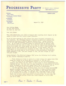 Letter from Progressive Party to Lillian Hyman