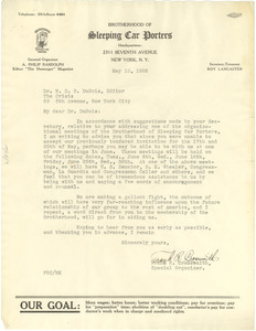 Letter from Brotherhood of Sleeping Car Porters to W. E. B. Du Bois