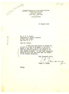 Letter from Chinese United Nations Delegation to W. E. B. Du Bois