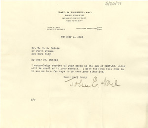 Letter from John E. Nail to W. E. B. Du Bois