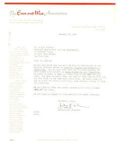Letter from East and West Association to W. E. B. Du Bois