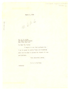 Letter from W. E. B. Du Bois to National Institute of Arts and Letters