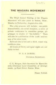 Announcement of Third Annual Meeting of the Niagara Movement