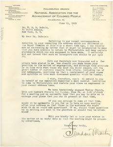 Letter from NAACP Philadelphia Branch to W. E. B. Du Bois