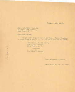 Letter from unidentified correspondent to Ainslie Storey