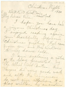 Letter from Maud Cuney Hare to W. E. B. Du Bois