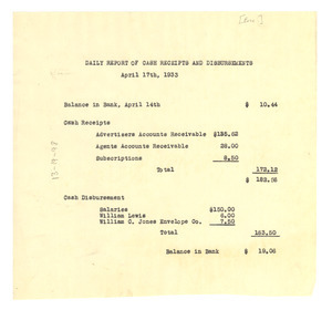 Daily report of cash receipts and disbursements