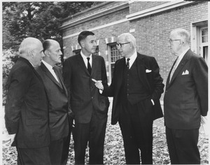 John J. McCloy, Richard Gettell, Calvin Plimpton, Thomas Mendenhall, and James T. Nicholson on Convocation Day