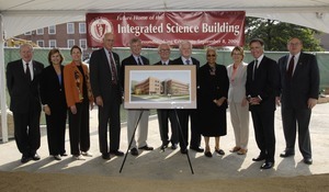 Groundbreaking of the Integrated Science Building, UMass Amherst: cereminal first shovel of dirt