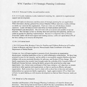 Agenda from WNC Families CAN Strategic Planning Conference on October 20, 1999