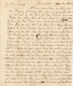 Letter, 1788 September 13, Philaelphia [Pa.] to Mrs. [Dorothy Quincy] Hancock, Boston [Mass.]