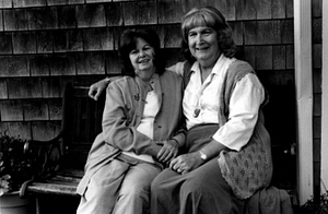 Alison and Dottie Laing Pose on a Bench