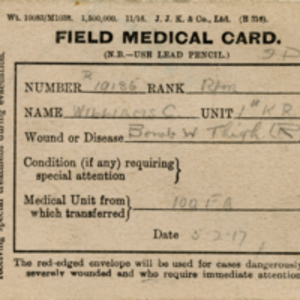 Field Medical Card, May 1917.