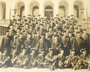 1920 Suffolk University Law School class on the steps of a building