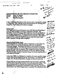 Memorandum, "Repositioning JJM," to the Moakley Committee from Boyce W. Slayman