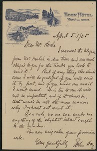 Letter, April 5, 1905, John Hay to James Jeffrey Roche