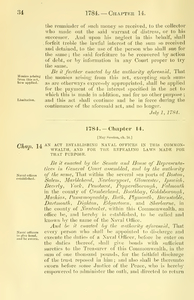 1784 Chap. 0014 An Act Establishing Naval Offices In This Commonwealth, And For The Repealing Laws Made For That Purpose.