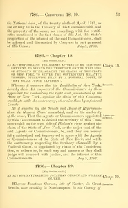 1786 Chap. 0018 An Act Empowering The Agents Appointed By This Government, To Defend The Territory On The West Side Of Hudson's River, Against The Claims Of The State Of New York, To Settle The Controversy Relative Thereto, Otherwise Than By A Federal Court, If They Shall Judge Expedient.