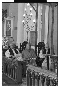 Cardinal Tomás Ó Fiaich Primate of all Ireland (Catholic Church) attends service in Downpatrick's Church of Ireland Cathedral and a local parish function. Also pictured are Cardinal Cahal Daly and Canon Joseph Maguire.      