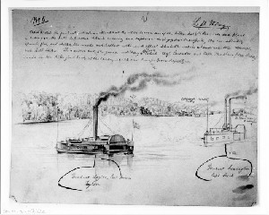 Battle of Pittsburgh Landing, Shiloh, Tennessee: Gunboats Shelling Rebel Positions