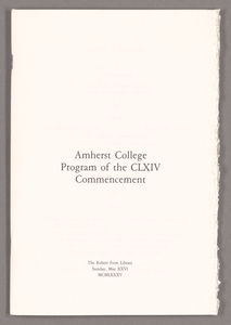 Amherst College Commencement program, 1985 May 26