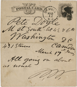 Walt Whitman letter to Peter Doyle, [1876] March 17