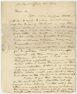 Edward Hitchcock letter to Benjamin Silliman, 1829 April 1