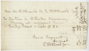 Edward Hitchcock receipt of payment to Edward Hitchcock, Jr., 1856