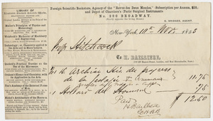 Edward Hitchcock receipt of payment to Hippolyte Bailliere, 1853 November 11
