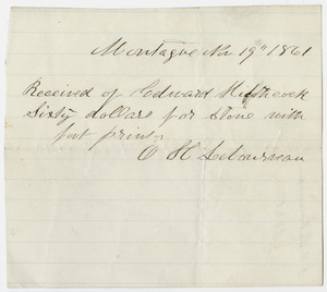 Edward Hitchcock receipt of payment to O. H. Lebourveau, 1861 November 19
