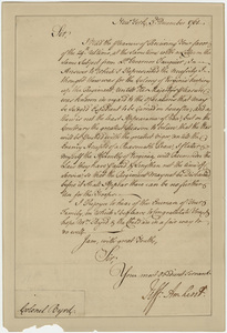 Jeffery Amherst letter to Colonel William Byrd, 1761 December 3