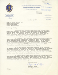 Letter from Raymond Flynn, Massachusetts State Representative, to Judge W. Arthur Garrity, 1974 December 2