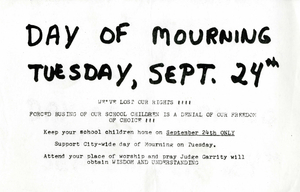 Flyer announcing 'Day of Mourning,' 1974 September