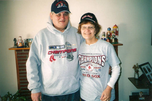 Ann and Joe Birkner celebrating Red Sox winning the World Series in 2004