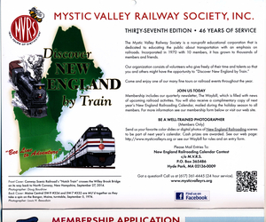 Mystic Valley Railway Society 2016 calendar information