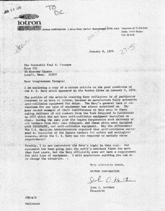 Letter from John C. Herther to Paul E. Tsongas