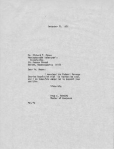 Letter to Mr. Richard T. Moore from Paul E. Tsongas