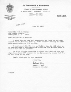 Letter to Paul E. Tsongas from Robert J. Kane