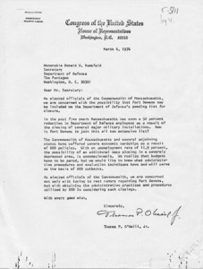 Letter from Thomas P. O'Neill, Jr. to Donald R. Rumsfeld