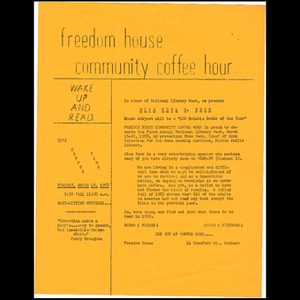 Flier for Freedom House Community Coffee Hour