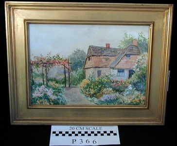 Cottage House with Foliage and Flowers
