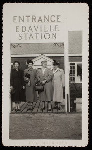 Women standing at the entrance of the Edaville Station (1 of 2)