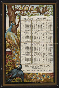 Trade card for Thomas Groom & Co., stationers, 82 State Street, Boston, Mass., 1885