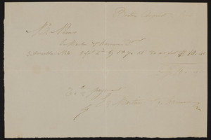 Receipt for Martin & Harmon, Boston, Mass., August 7, 1866