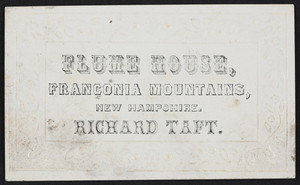 Trade card for the Flume House, hotel, Franconia Mountains, New Hampshire, undated